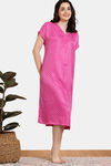 Zivame Checkered Sheen Woven Mid Length Nightdress - Pink Yarrow — thumbnail 3